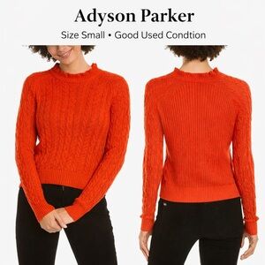 🔥 Adyson Parker Orange Cable Knit Ruffle Neck Sweater S Cozy Cottagecore Fall